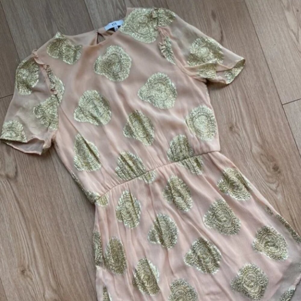 NWT Beautiful Petal Pink NSR Mini Dress with Gold Brocade Detail Size XL $128